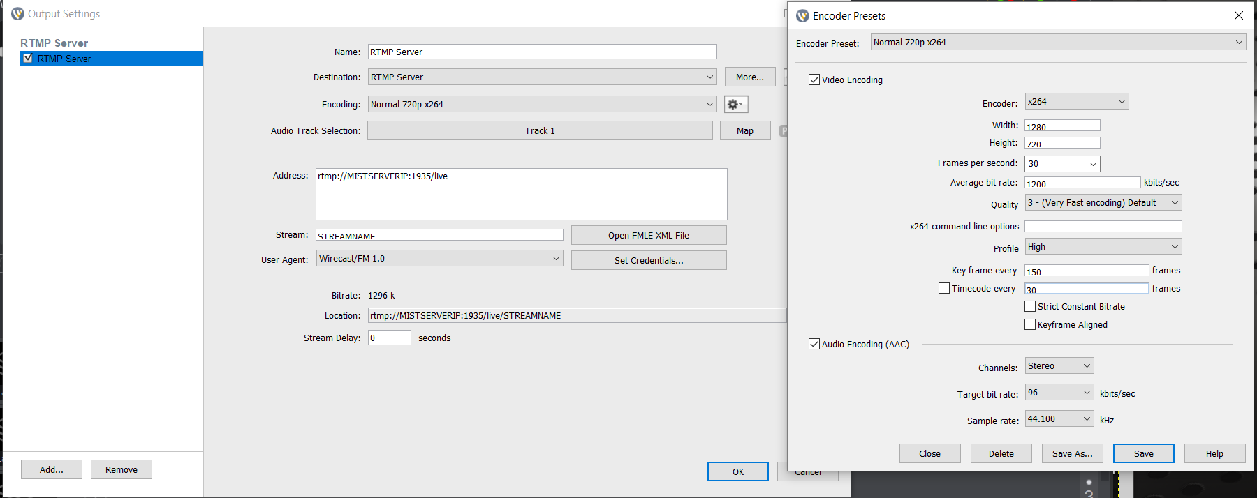 Recommended encoder settings for normal streaming in Wirecast