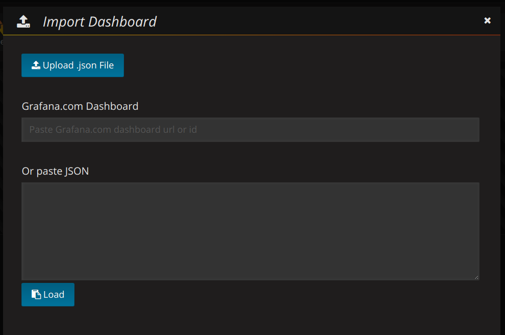 Image of the import dashboard option in Grafana