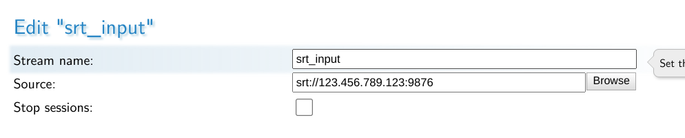 Interface example of using Haivison SRT in caller mode setting the mode implicitly