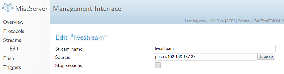 Settings used in MistServer for this blog