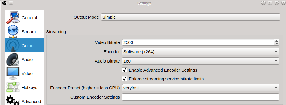 Image of the OBS Studio output settings