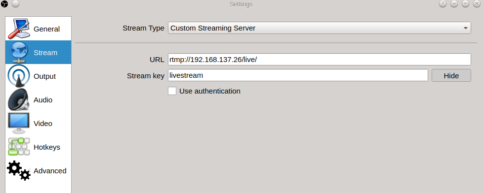 Image of the OBS Studio stream settings